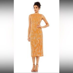 Mac Duggal Saffron Orange Sequin Mesh Sheath Dress NWT